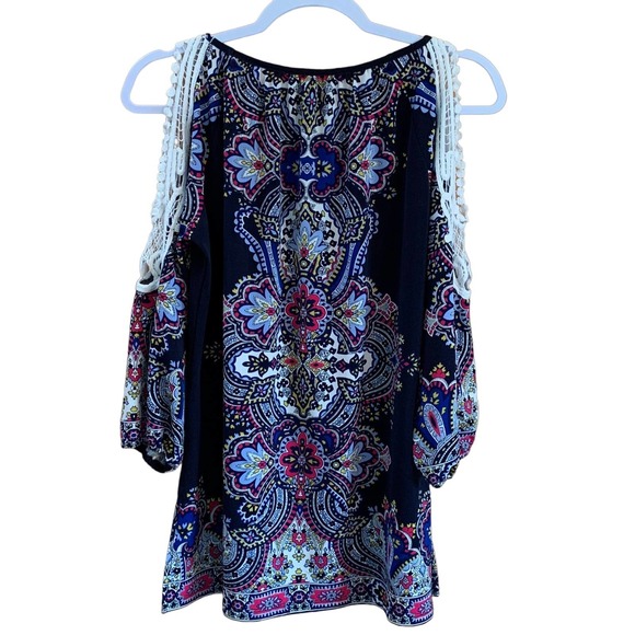 NWOT, Melissa Paige Women's Oversized XS Cold Shoulder 3/4 Sleeve Tunic - Picture 2 of 11